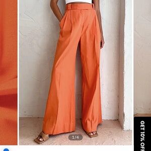 Commense Orange Wide-Leg Linen Women's Pants